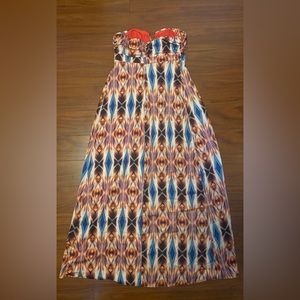 Nicole Miller  Strapless  Maxi Dress  GEOMETRIC PATTERN COLORFUL SIZE 10